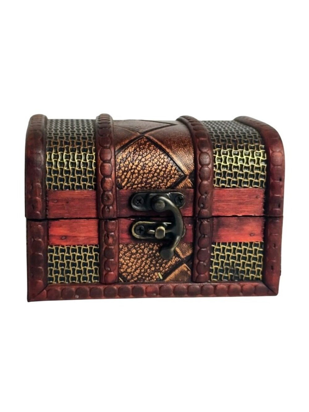 Vtg Wooden Treasure Chest Jewelry Box Metal Accents Latch Trinkets Keepsake Case